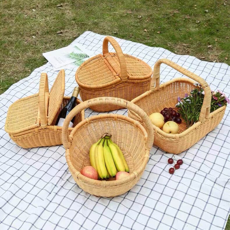 Rattan outdoor picnic basket Rattan and bamboo shopping basket Vegetable basket Shopping basket Picking basket Hotel basket Clean woven basket 6